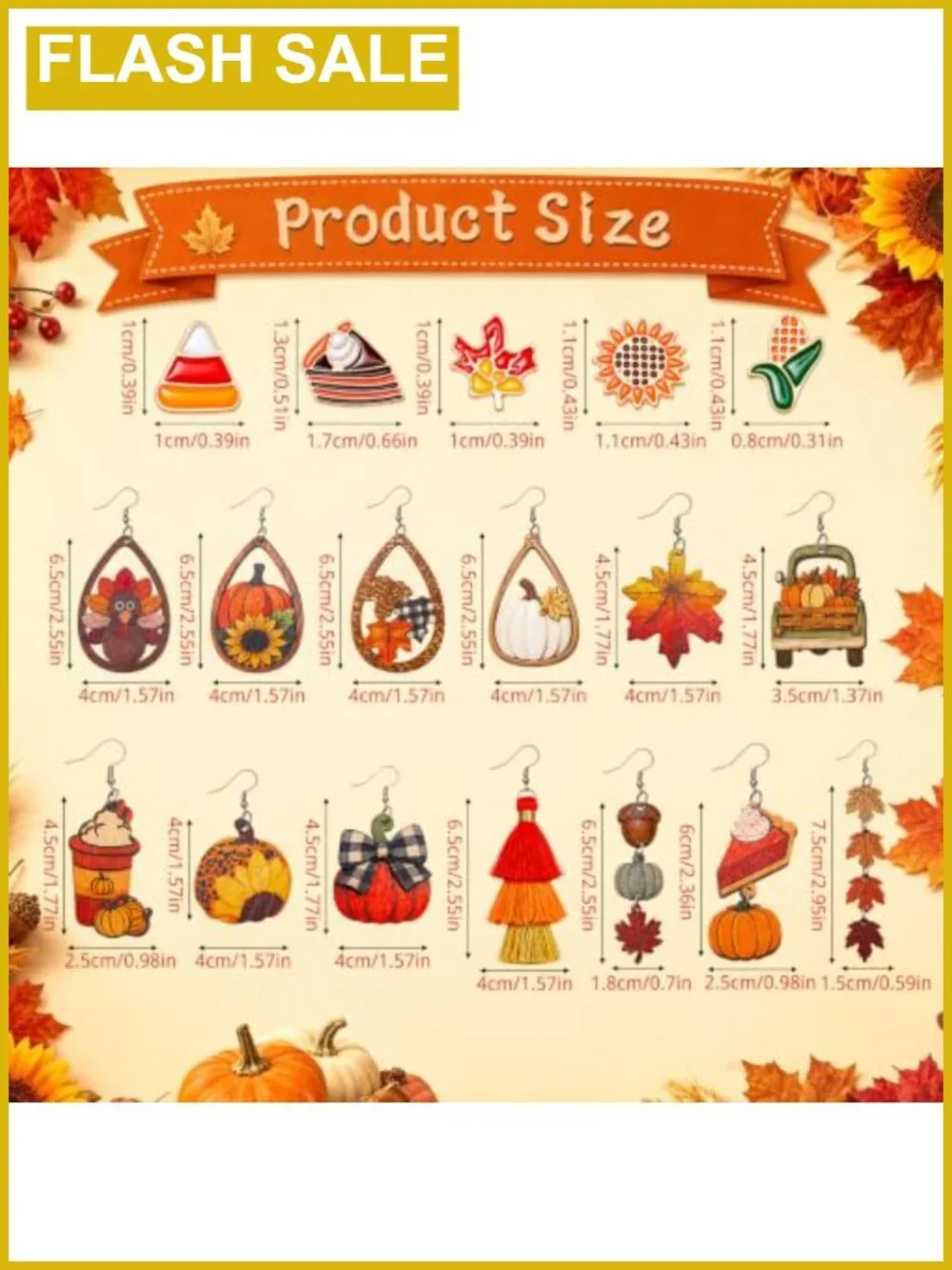 18 Pairs Fall Thanksgiving Earrings Women Stud Dangle Wooden Set